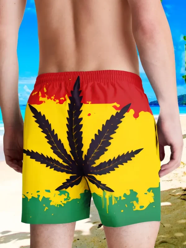 Men'S Casual Stylish Beach Shorts with 3D Red, Yellow, And Green Maple Leaf Digital Print. - Image 5