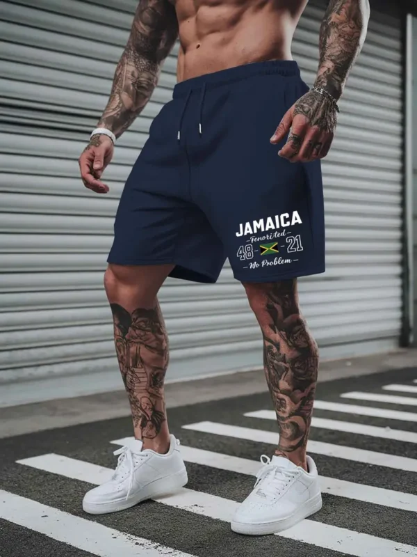 Men's Jamaica-Inspired Casual Shorts - Lightweight Polyester, Drawstring Waist, Trendy Summer Beach & Sports Wear, Gray with Bold Jamaica Graphic - Image 26