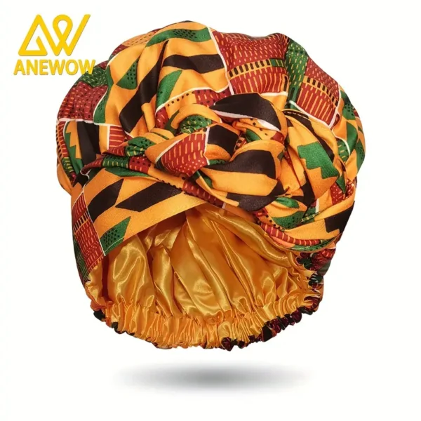 African Print Turban Hat Satin-Lined Head Wraps Vintage Lace Up Headscarf Beanies Bandanas For Women - Image 4