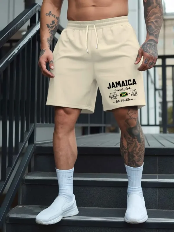 Men's Jamaica-Inspired Casual Shorts - Lightweight Polyester, Drawstring Waist, Trendy Summer Beach & Sports Wear, Gray with Bold Jamaica Graphic - Image 17