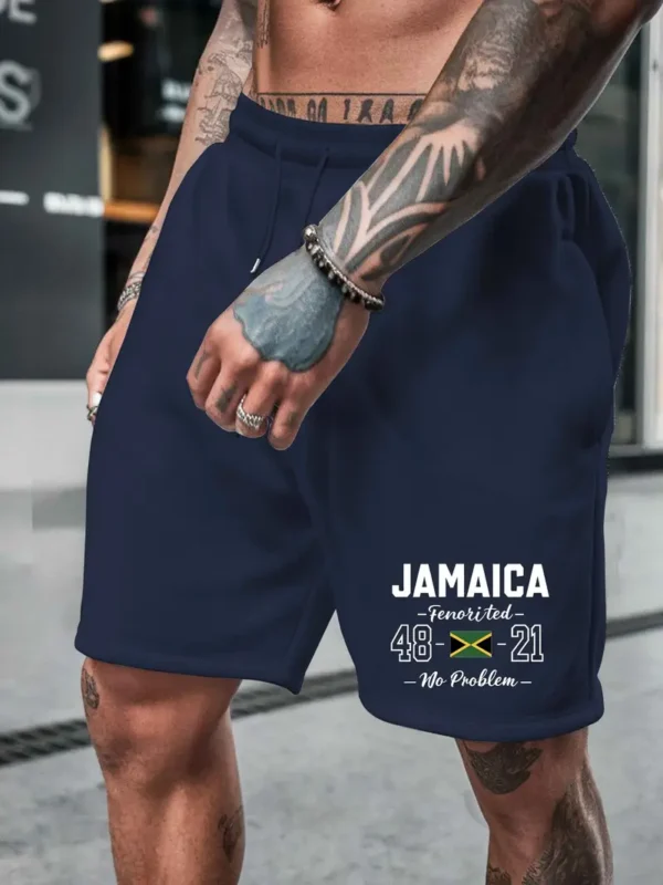 Men's Jamaica-Inspired Casual Shorts - Lightweight Polyester, Drawstring Waist, Trendy Summer Beach & Sports Wear, Gray with Bold Jamaica Graphic - Image 24