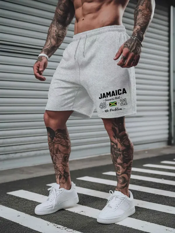 Men's Jamaica-Inspired Casual Shorts - Lightweight Polyester, Drawstring Waist, Trendy Summer Beach & Sports Wear, Gray with Bold Jamaica Graphic - Image 10