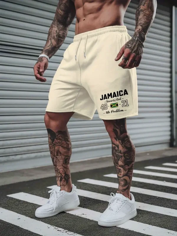 Men's Jamaica-Inspired Casual Shorts - Lightweight Polyester, Drawstring Waist, Trendy Summer Beach & Sports Wear, Gray with Bold Jamaica Graphic - Image 15