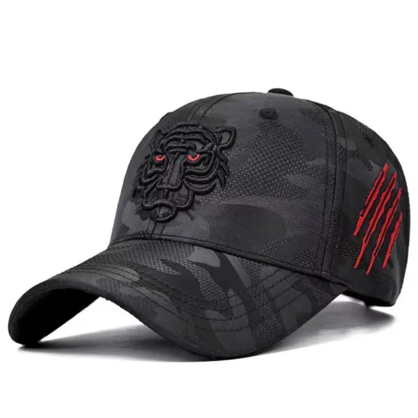 Wholesale New Fancy Outdoor 3D Tiger Embroidered Black Camo Sunscreen Breathable Mountaineering Cycling Sports Baseball Cap