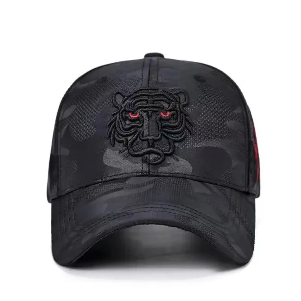 Wholesale New Fancy Outdoor 3D Tiger Embroidered Black Camo Sunscreen Breathable Mountaineering Cycling Sports Baseball Cap - Image 6