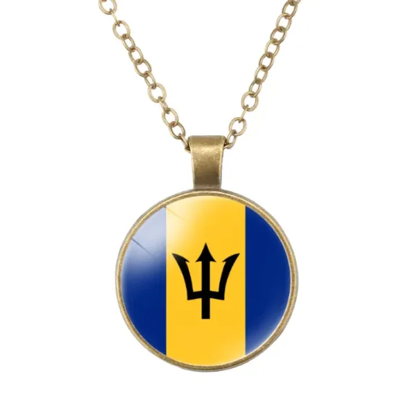 Barbados Flag Time Gemstone Round Vintage Pendant Necklace - Image 5