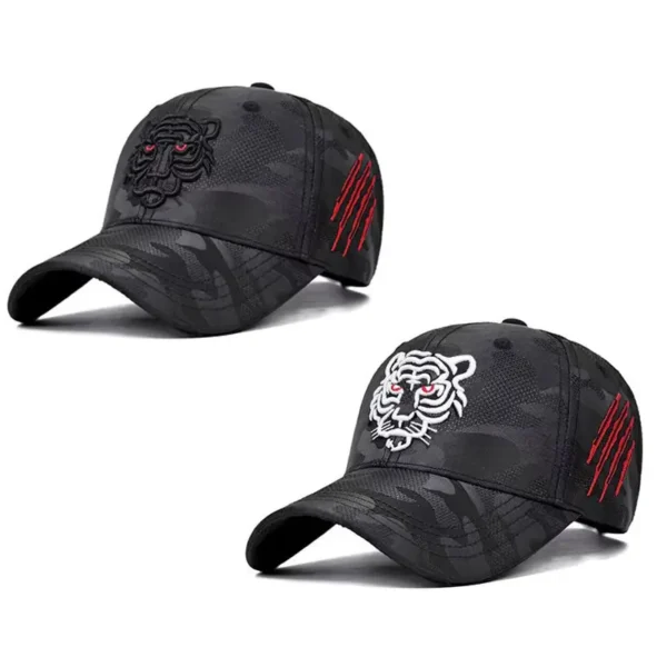 Wholesale New Fancy Outdoor 3D Tiger Embroidered Black Camo Sunscreen Breathable Mountaineering Cycling Sports Baseball Cap - Image 4