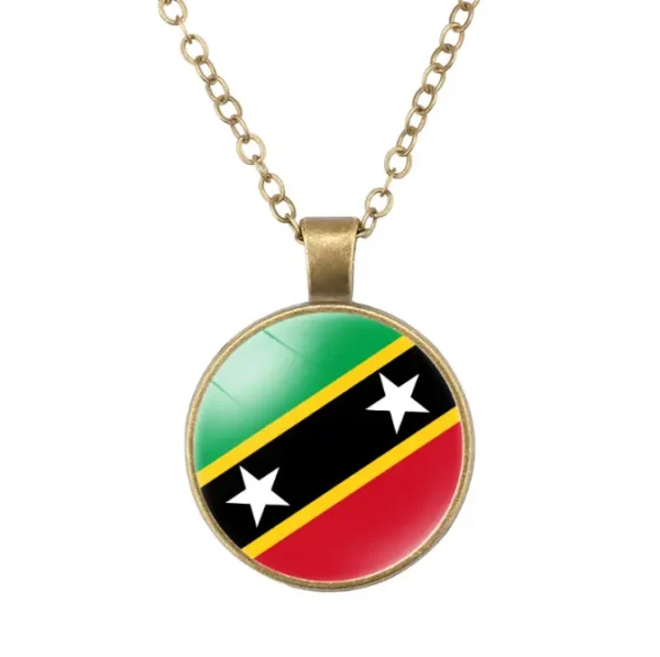 Barbados Flag Time Gemstone Round Vintage Pendant Necklace