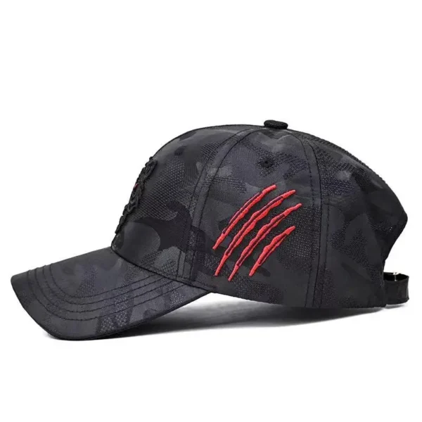 Wholesale New Fancy Outdoor 3D Tiger Embroidered Black Camo Sunscreen Breathable Mountaineering Cycling Sports Baseball Cap - Image 2