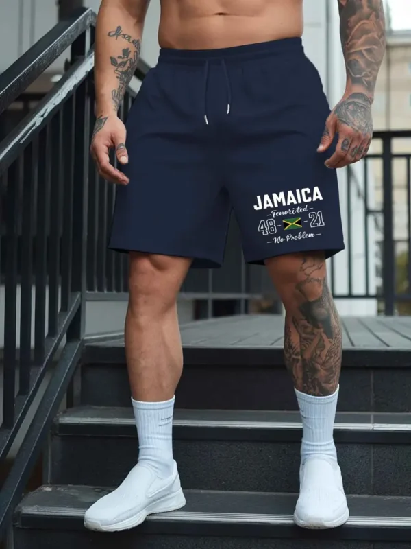 Men's Jamaica-Inspired Casual Shorts - Lightweight Polyester, Drawstring Waist, Trendy Summer Beach & Sports Wear, Gray with Bold Jamaica Graphic - Image 23