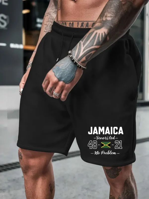 Men's Jamaica-Inspired Casual Shorts - Lightweight Polyester, Drawstring Waist, Trendy Summer Beach & Sports Wear, Gray with Bold Jamaica Graphic - Image 3