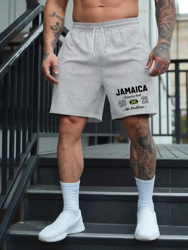 Men's Jamaica-Inspired Casual Shorts - Lightweight Polyester, Drawstring Waist, Trendy Summer Beach & Sports Wear, Gray with Bold Jamaica Graphic - Image 8