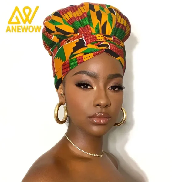 African Print Turban Hat Satin-Lined Head Wraps Vintage Lace Up Headscarf Beanies Bandanas For Women